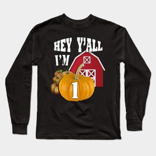 Birthday 1 Year Old Gift Cute One Yr Old Lil 1st Pumpkin Farm Long Sleeve T-Shirt